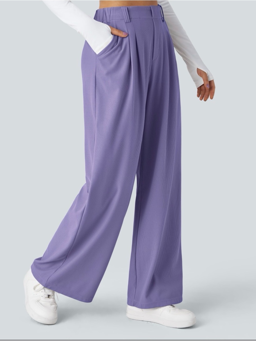 HALARA Lavender Waffle knit Wide-Leg Palazzo Pants